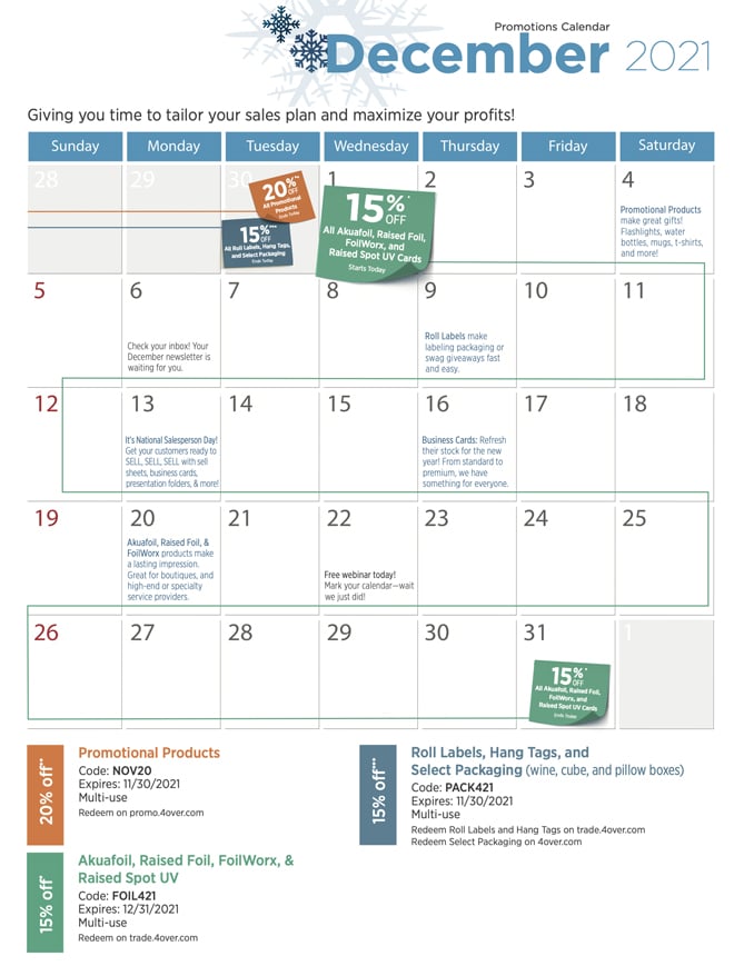 4over Promotion Calendar